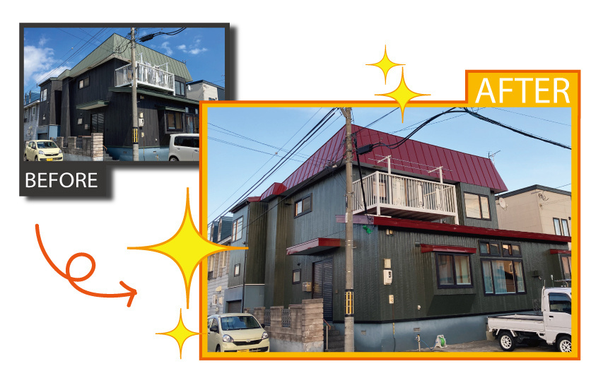 登別市若草町の外壁と屋根塗装の施工事例